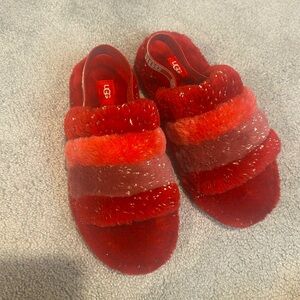 UGG Fluff Yeah Metallic Sparkle Slipper - Red